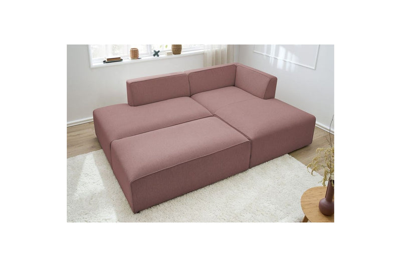 Canapé d'angle fixe modulable MEGEVE tissu lisse avec pouf - Angle droit - BOBOCHIC - The Bradery