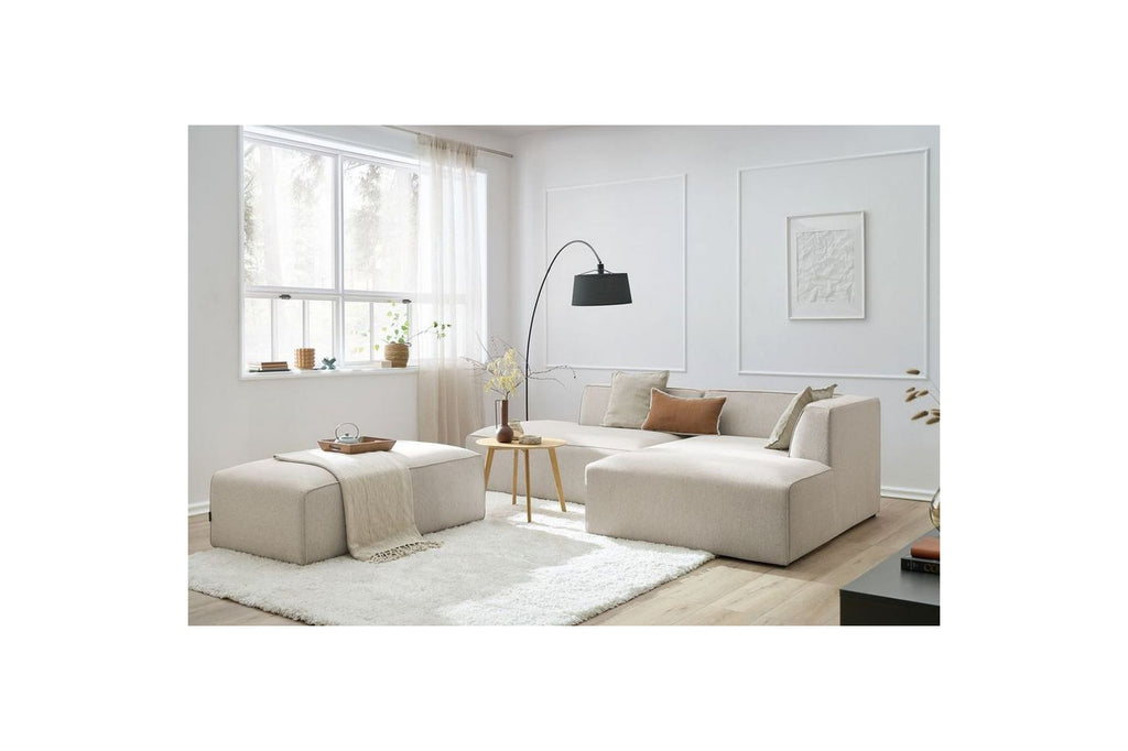MEGEVE modular fixed corner sofa in smooth fabric with pouffe - Right-hand corner - BOBOCHIC - The Bradery