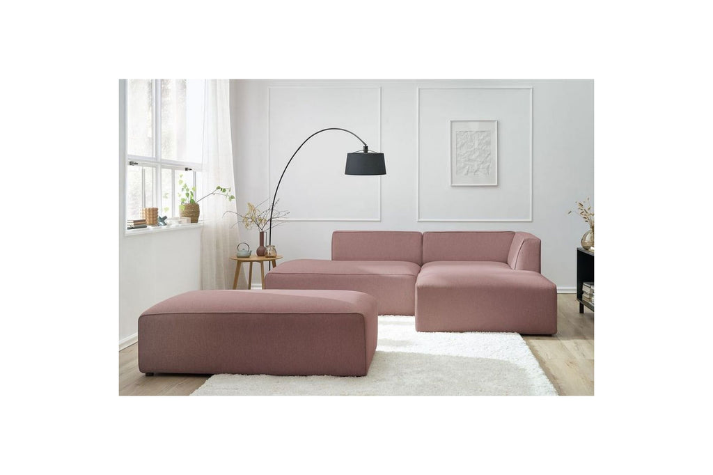 MEGEVE modular fixed corner sofa in smooth fabric with pouffe - Right-hand corner - BOBOCHIC - The Bradery