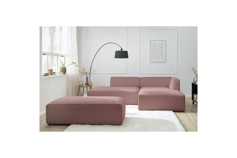 Canapé d'angle fixe modulable MEGEVE tissu lisse avec pouf - Angle droit - BOBOCHIC - The Bradery