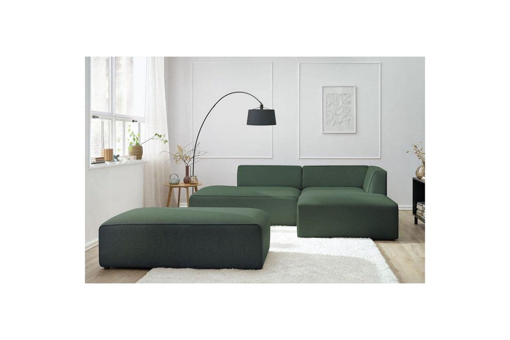 MEGEVE modular fixed corner sofa in smooth fabric with pouffe - Right-hand corner - BOBOCHIC - The Bradery