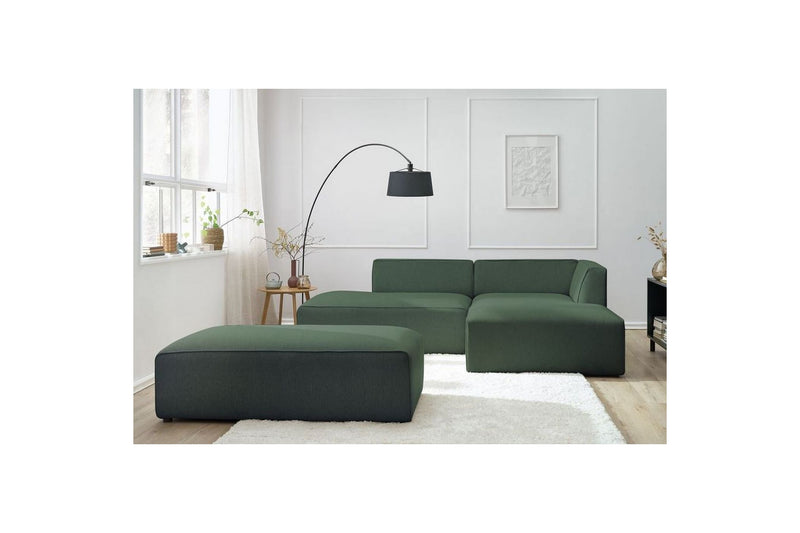 Canapé d'angle fixe modulable MEGEVE tissu lisse avec pouf - Angle droit - BOBOCHIC - The Bradery