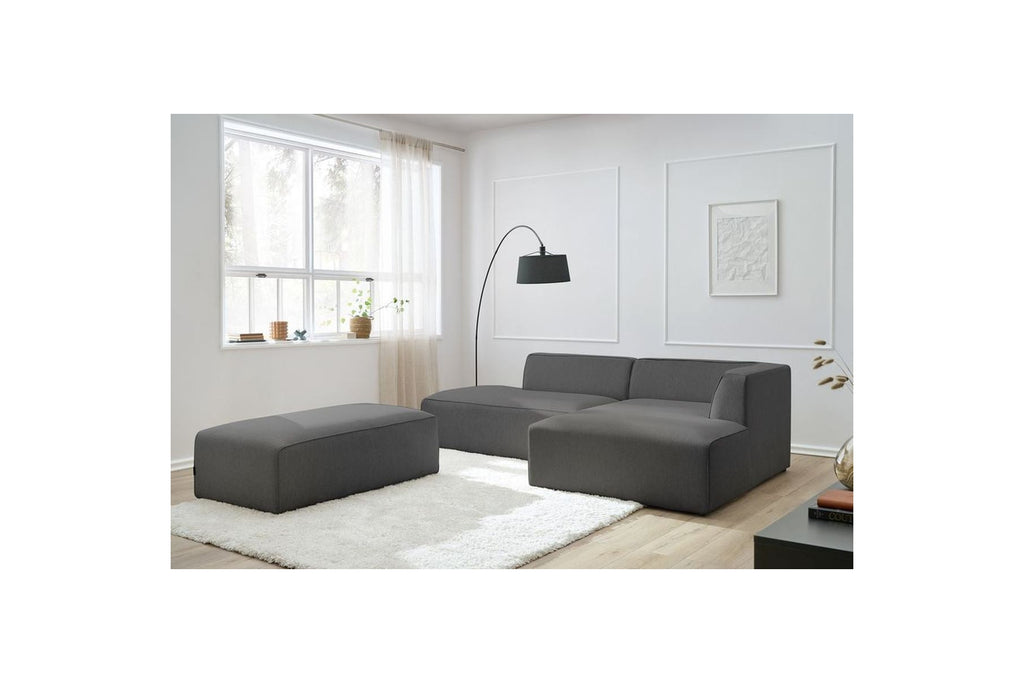 MEGEVE modular fixed corner sofa in smooth fabric with pouffe - Right-hand corner - BOBOCHIC - The Bradery