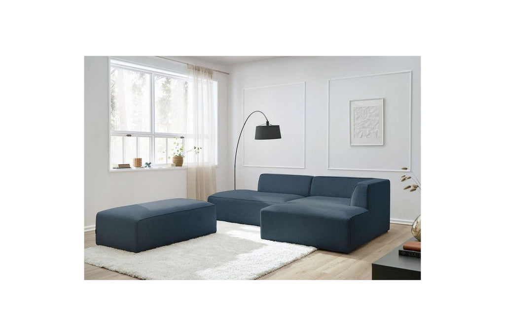 MEGEVE modular fixed corner sofa in smooth fabric with pouffe - Right-hand corner - BOBOCHIC - The Bradery