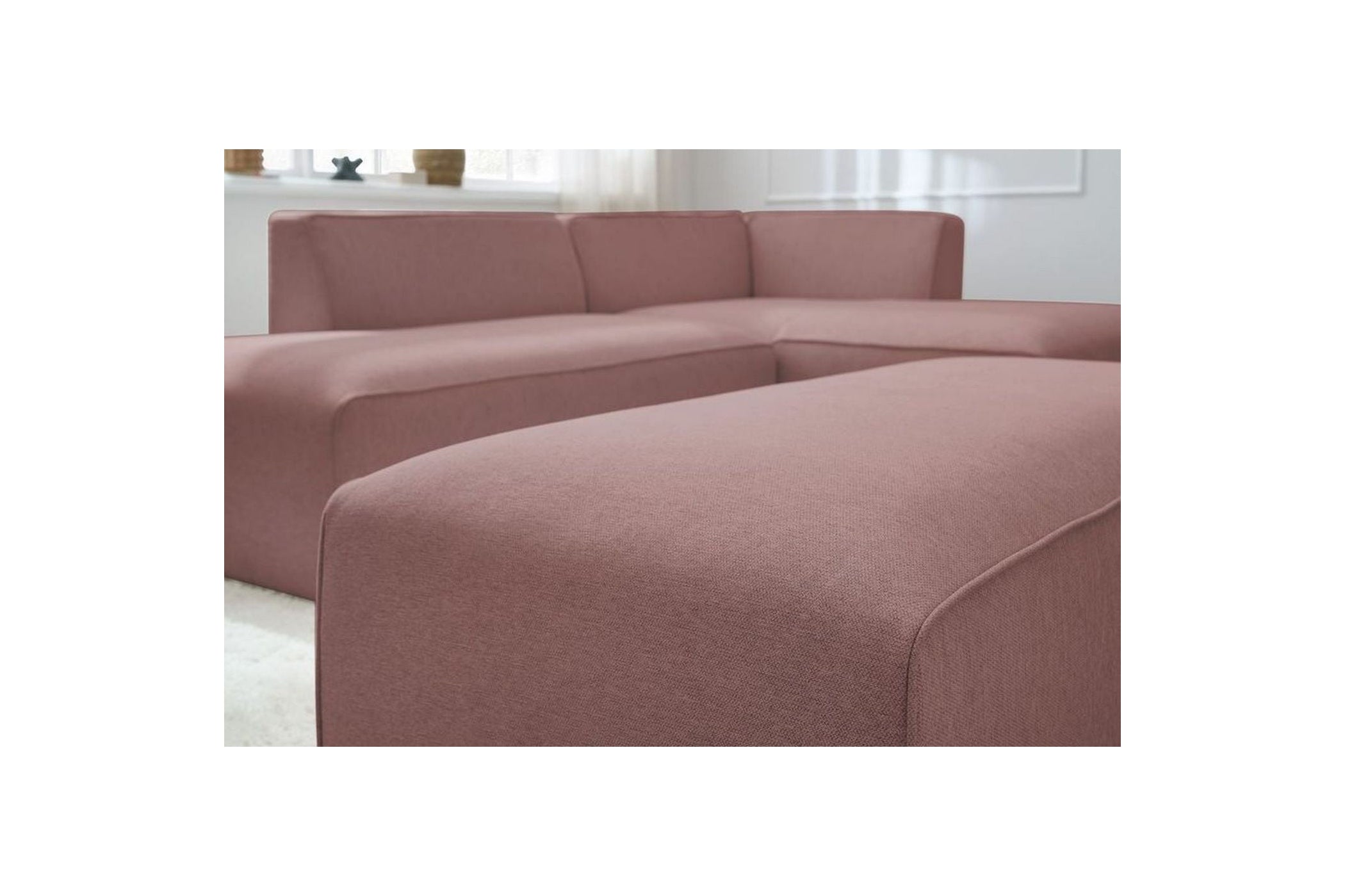 MEGEVE modular fixed corner sofa in smooth fabric with pouffe - Right-hand corner - BOBOCHIC - The Bradery