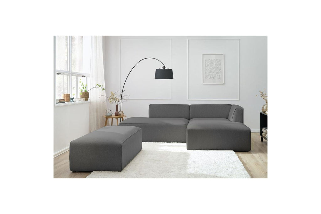 MEGEVE modular fixed corner sofa in smooth fabric with pouffe - Right-hand corner - BOBOCHIC - The Bradery
