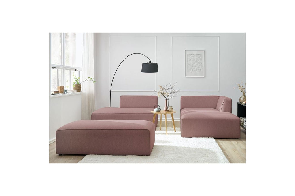 MEGEVE modular fixed corner sofa in smooth fabric with pouffe - Right-hand corner - BOBOCHIC - The Bradery