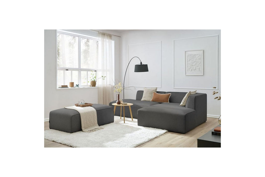MEGEVE modular fixed corner sofa in smooth fabric with pouffe - Right-hand corner - BOBOCHIC - The Bradery