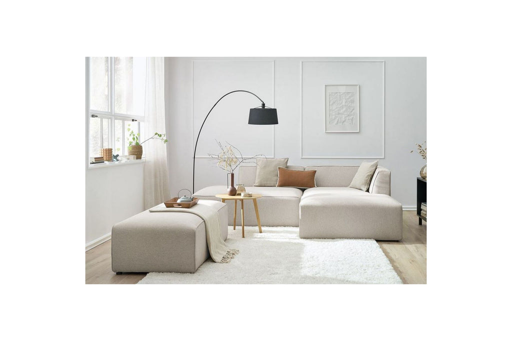 MEGEVE modular fixed corner sofa in smooth fabric with pouffe - Right-hand corner - BOBOCHIC - The Bradery