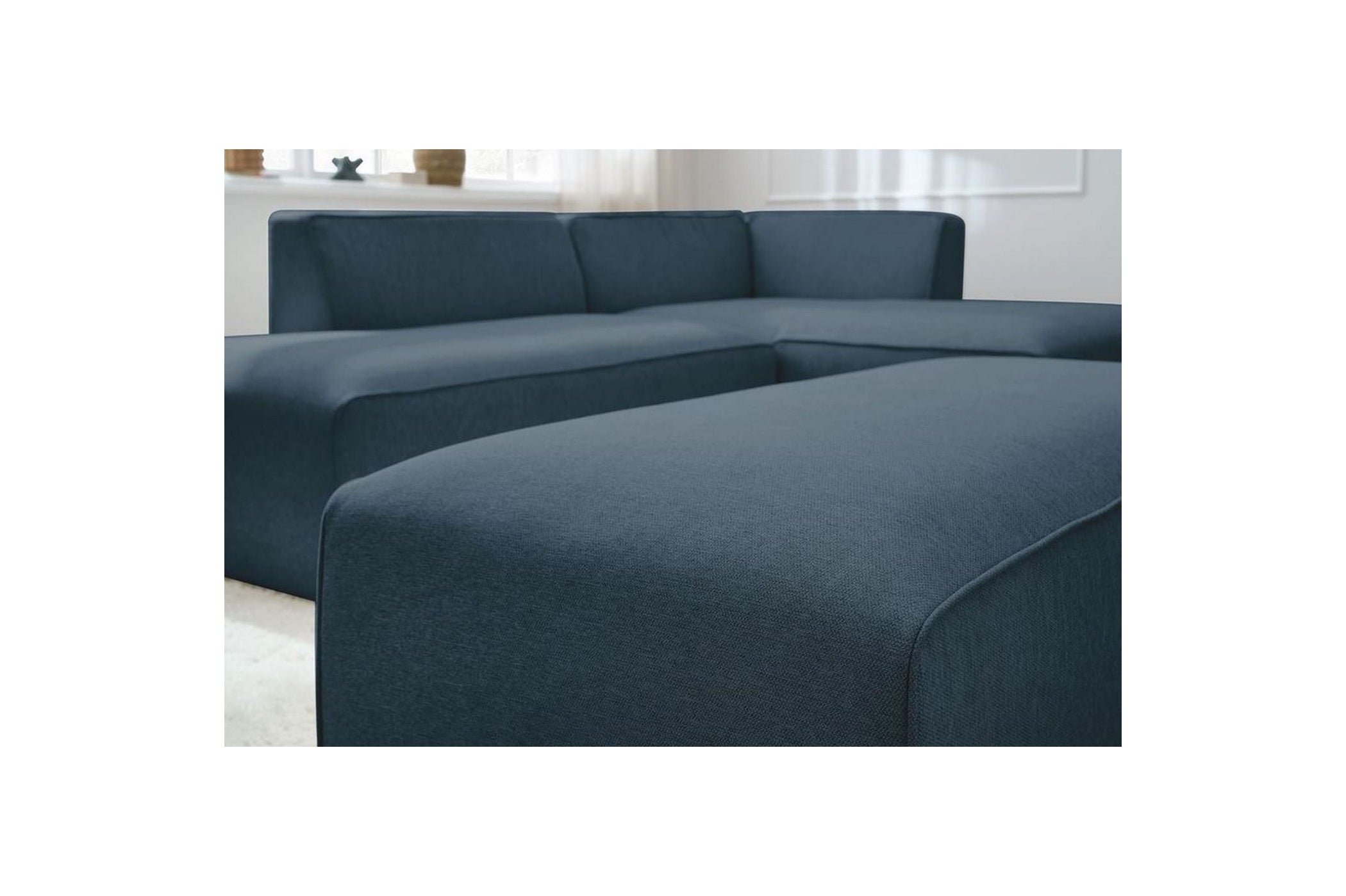 MEGEVE modular fixed corner sofa in smooth fabric with pouffe - Right-hand corner - BOBOCHIC - The Bradery
