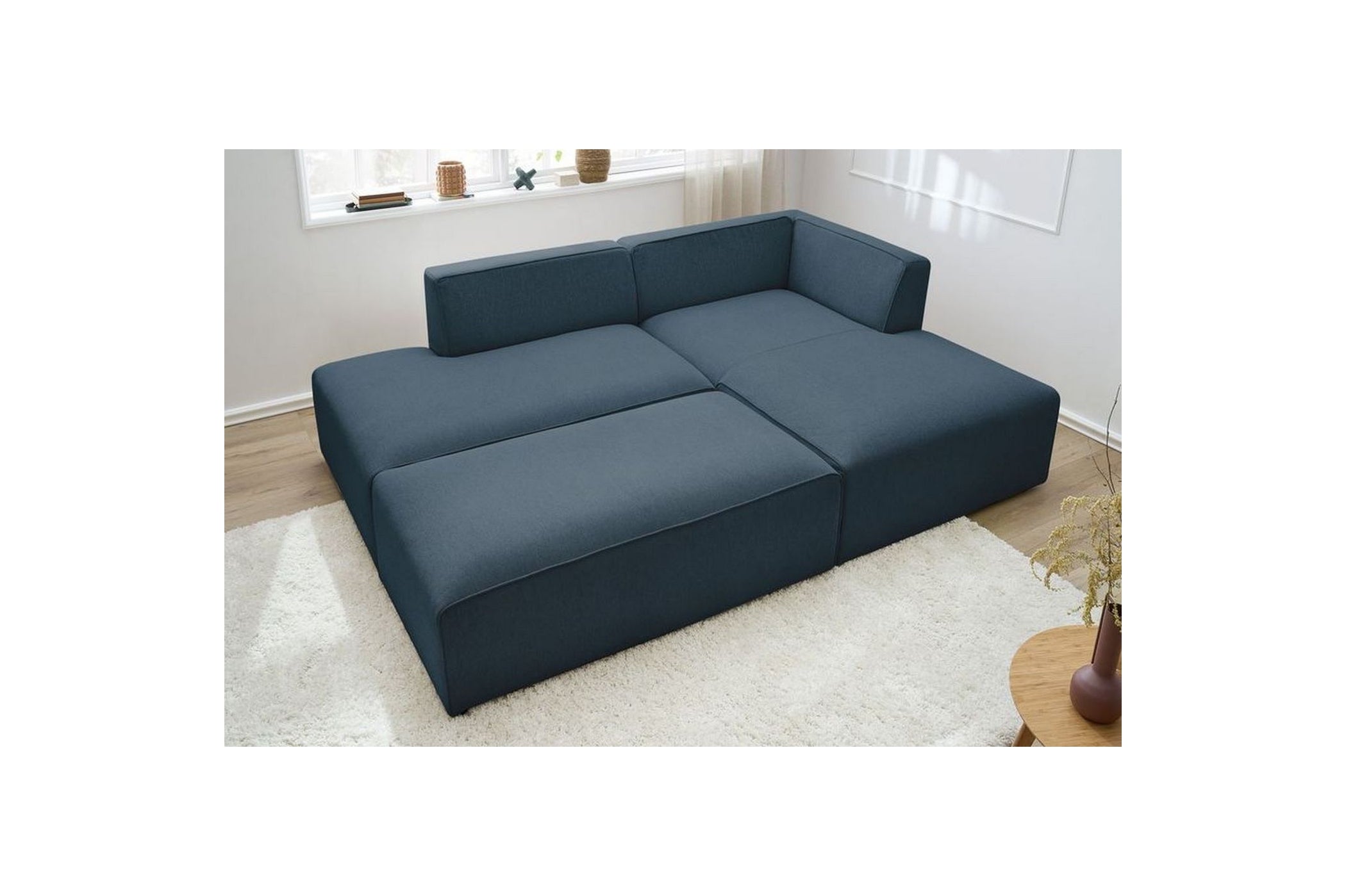 MEGEVE modular fixed corner sofa in smooth fabric with pouffe - Right-hand corner - BOBOCHIC - The Bradery