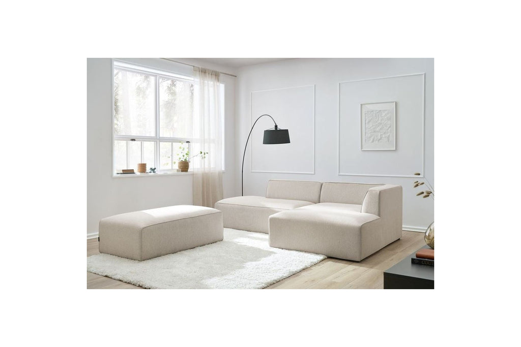 MEGEVE modular fixed corner sofa in smooth fabric with pouffe - Right-hand corner - BOBOCHIC - The Bradery