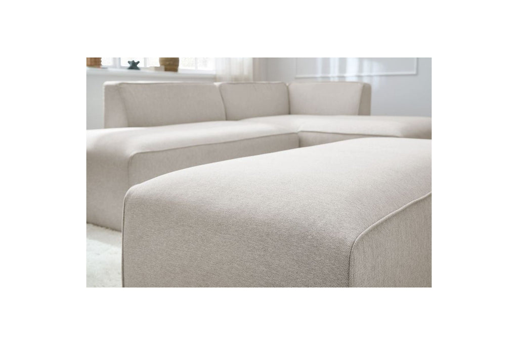 MEGEVE modular fixed corner sofa in smooth fabric with pouffe - Right-hand corner - BOBOCHIC - The Bradery