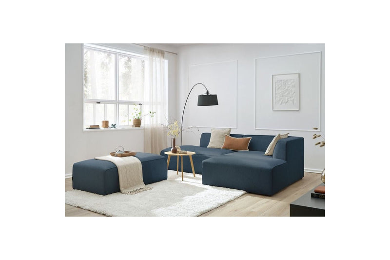 Canapé d'angle fixe modulable MEGEVE tissu lisse avec pouf - Angle droit - BOBOCHIC - The Bradery