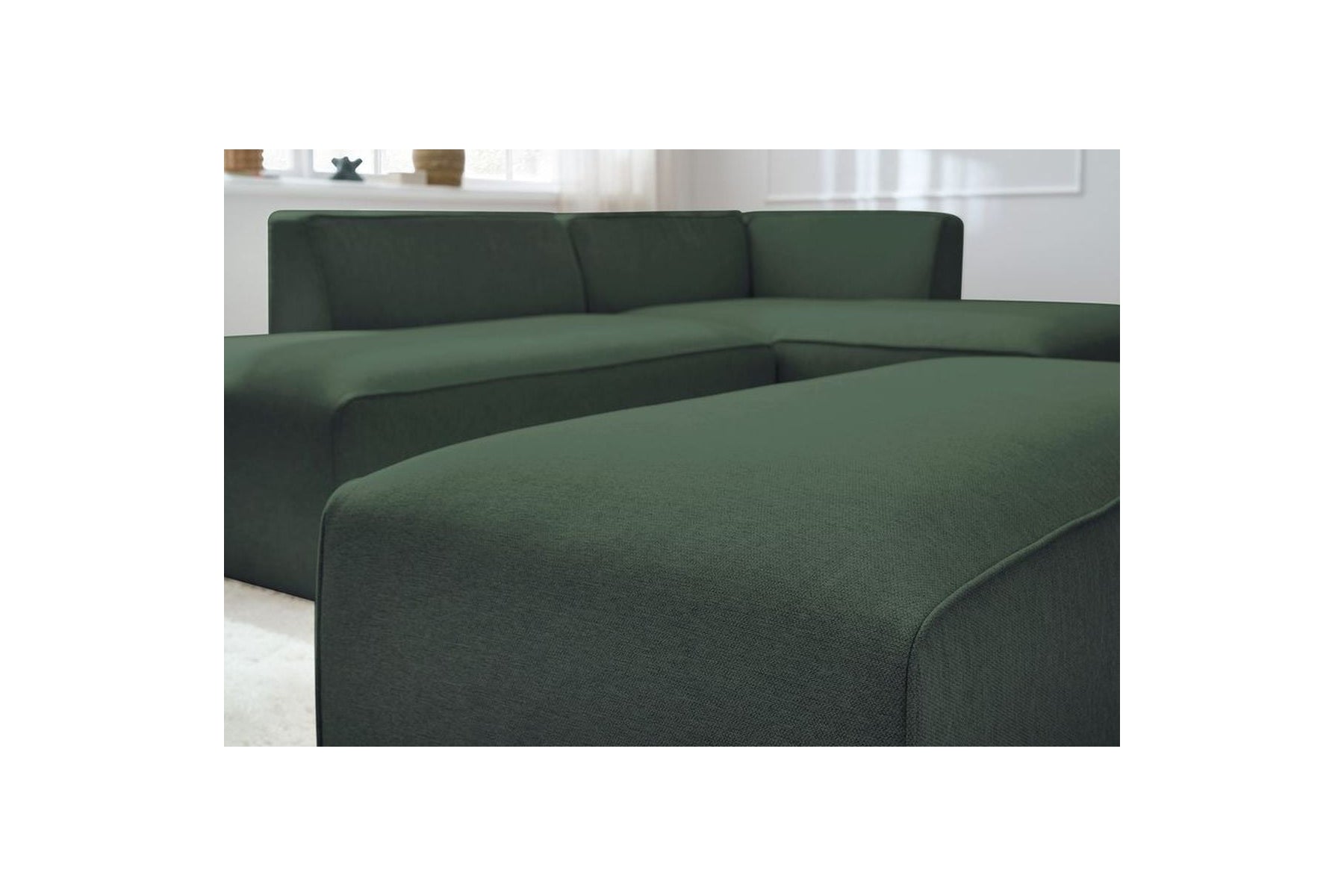 MEGEVE modular fixed corner sofa in smooth fabric with pouffe - Right-hand corner - BOBOCHIC - The Bradery