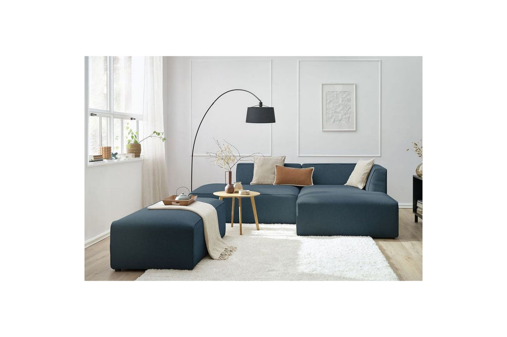 MEGEVE modular fixed corner sofa in smooth fabric with pouffe - Right-hand corner - BOBOCHIC - The Bradery