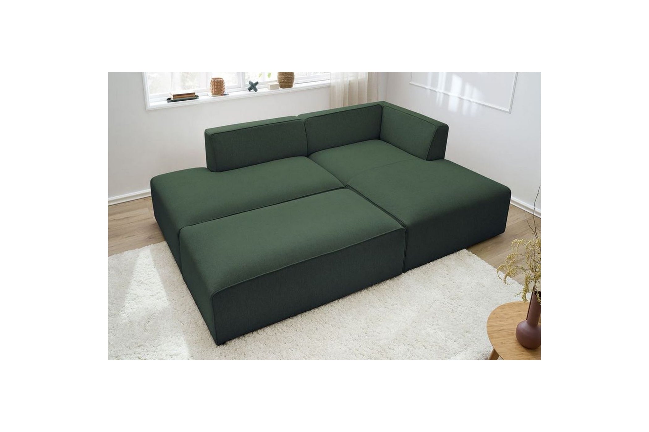 MEGEVE modular fixed corner sofa in smooth fabric with pouffe - Right-hand corner - BOBOCHIC - The Bradery