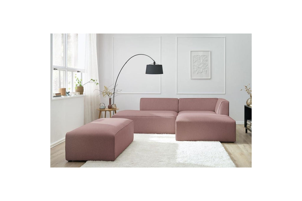 MEGEVE modular fixed corner sofa in smooth fabric with pouffe - Right-hand corner - BOBOCHIC - The Bradery