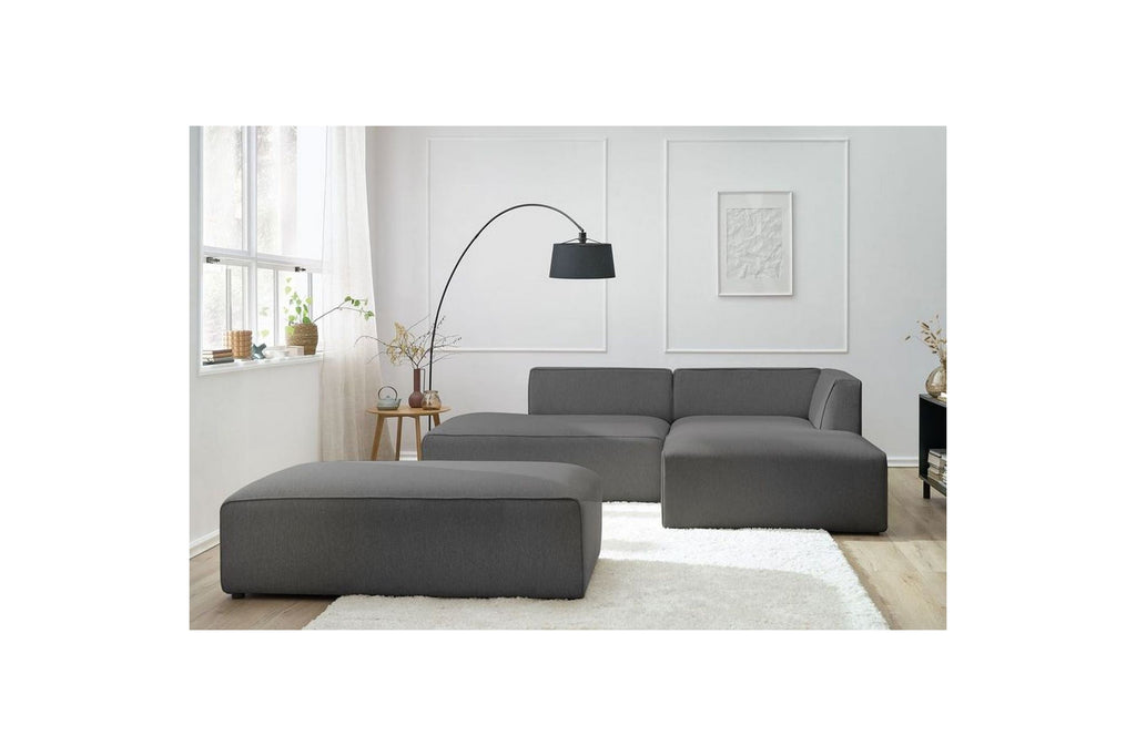 MEGEVE modular fixed corner sofa in smooth fabric with pouffe - Right-hand corner - BOBOCHIC - The Bradery