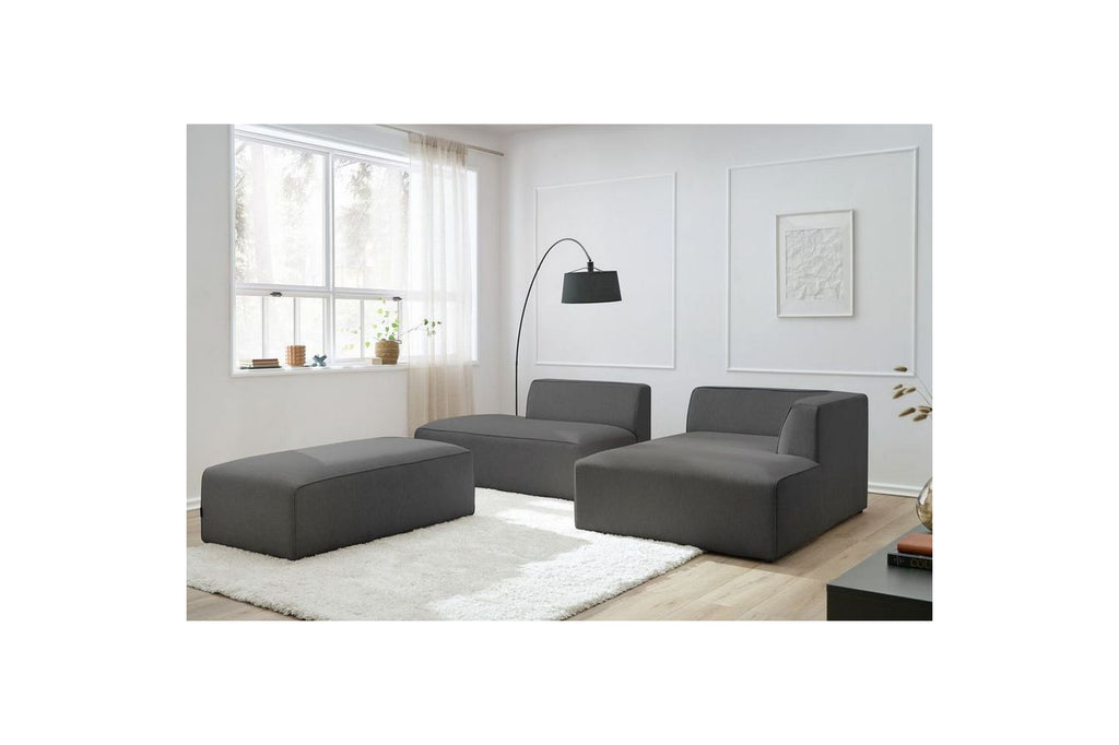 MEGEVE modular fixed corner sofa in smooth fabric with pouffe - Right-hand corner - BOBOCHIC - The Bradery