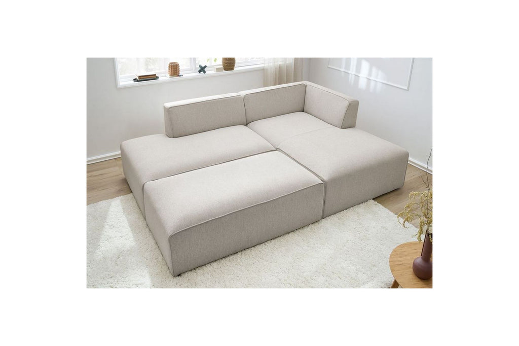 MEGEVE modular fixed corner sofa in smooth fabric with pouffe - Right-hand corner - BOBOCHIC - The Bradery