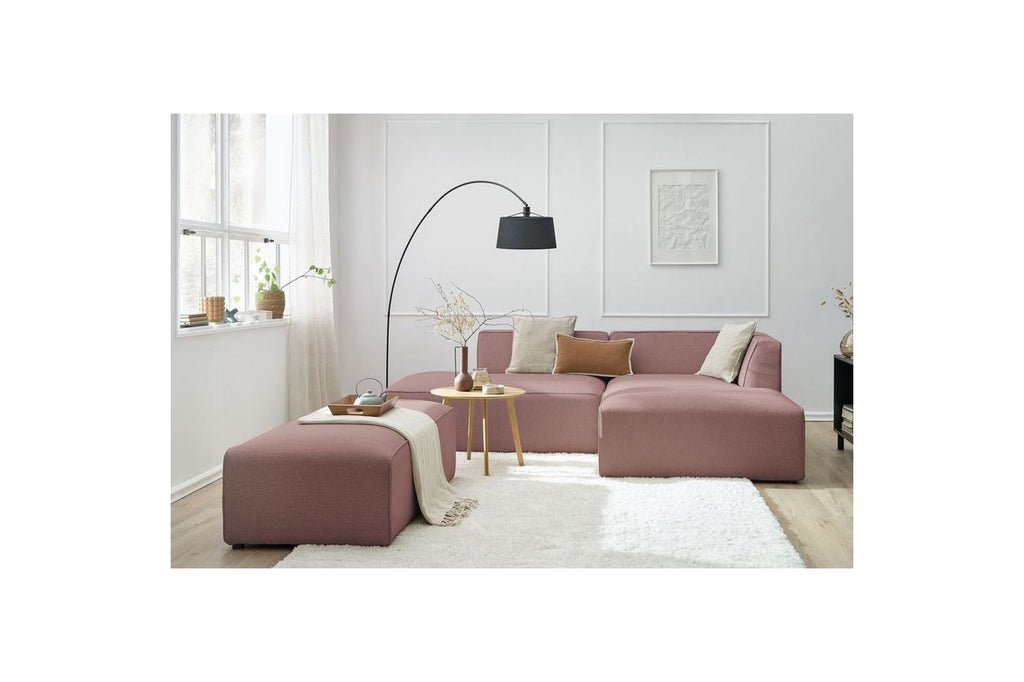 MEGEVE modular fixed corner sofa in smooth fabric with pouffe - Right-hand corner - BOBOCHIC - The Bradery