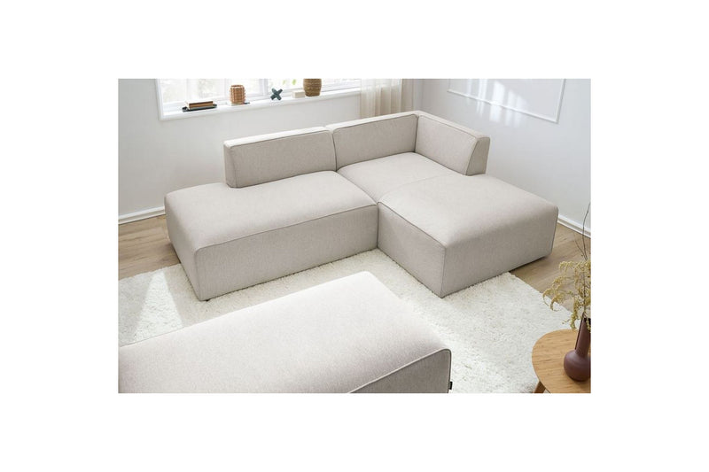 Canapé d'angle fixe modulable MEGEVE tissu lisse avec pouf - Angle droit - BOBOCHIC - The Bradery