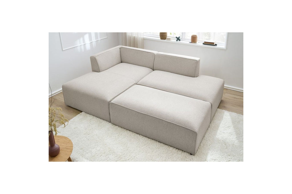 Modular fixed corner sofa MEGEVE in smooth fabric with pouffe - Left-hand corner - BOBOCHIC - The Bradery