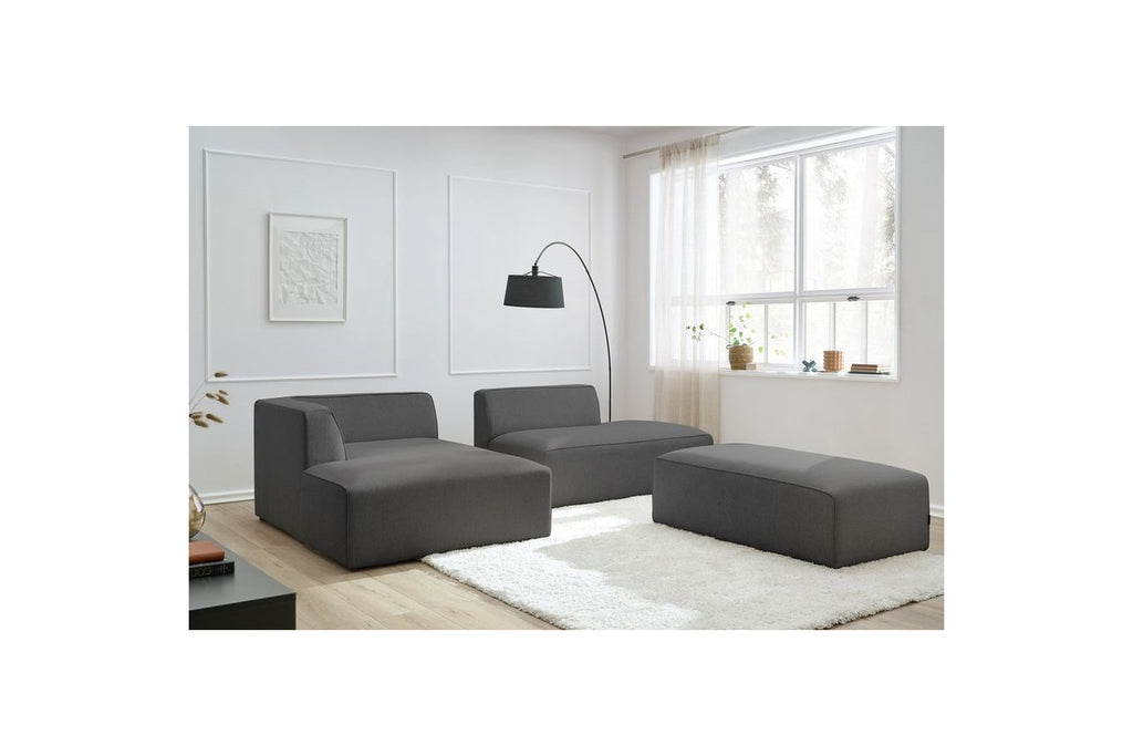 Modular fixed corner sofa MEGEVE in smooth fabric with pouffe - Left-hand corner - BOBOCHIC - The Bradery