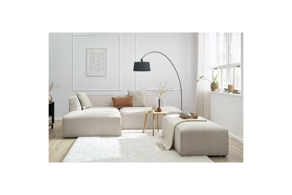 Modular fixed corner sofa MEGEVE in smooth fabric with pouffe - Left-hand corner - BOBOCHIC - The Bradery