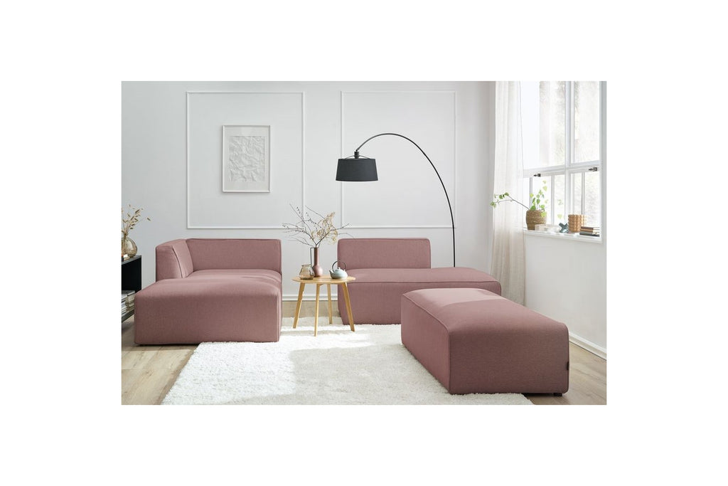 Modular fixed corner sofa MEGEVE in smooth fabric with pouffe - Left-hand corner - BOBOCHIC - The Bradery