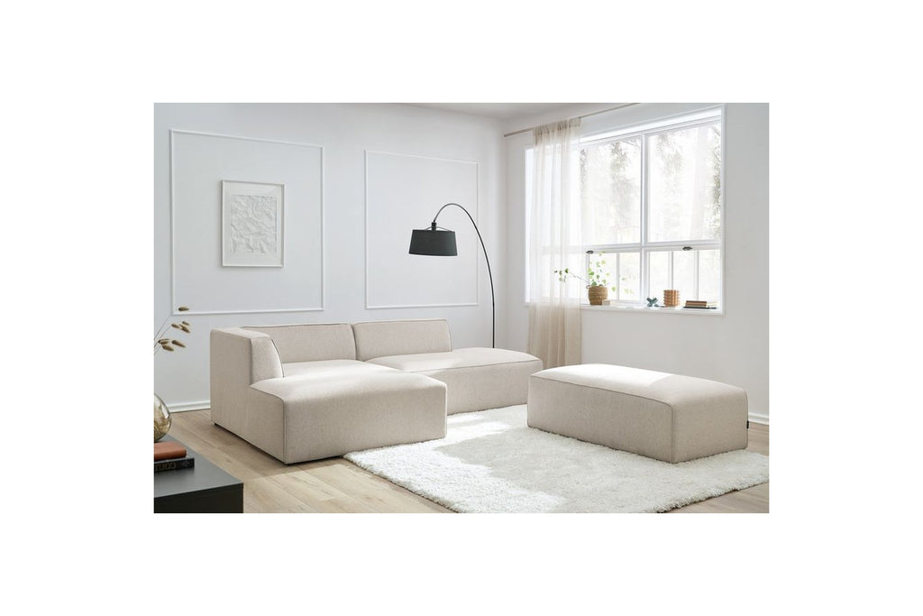 Modular fixed corner sofa MEGEVE in smooth fabric with pouffe - Left-hand corner - BOBOCHIC - The Bradery