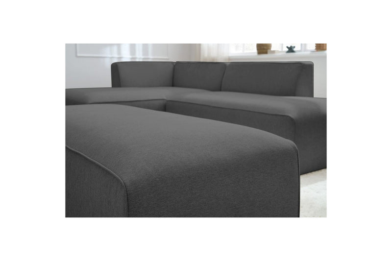 Canapé d'angle fixe modulable MEGEVE tissu lisse avec pouf - Angle gauche - BOBOCHIC - The Bradery