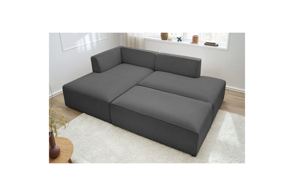 Modular fixed corner sofa MEGEVE in smooth fabric with pouffe - Left-hand corner - BOBOCHIC - The Bradery