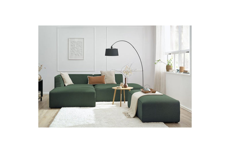 Canapé d'angle fixe modulable MEGEVE tissu lisse avec pouf - Angle gauche - BOBOCHIC - The Bradery