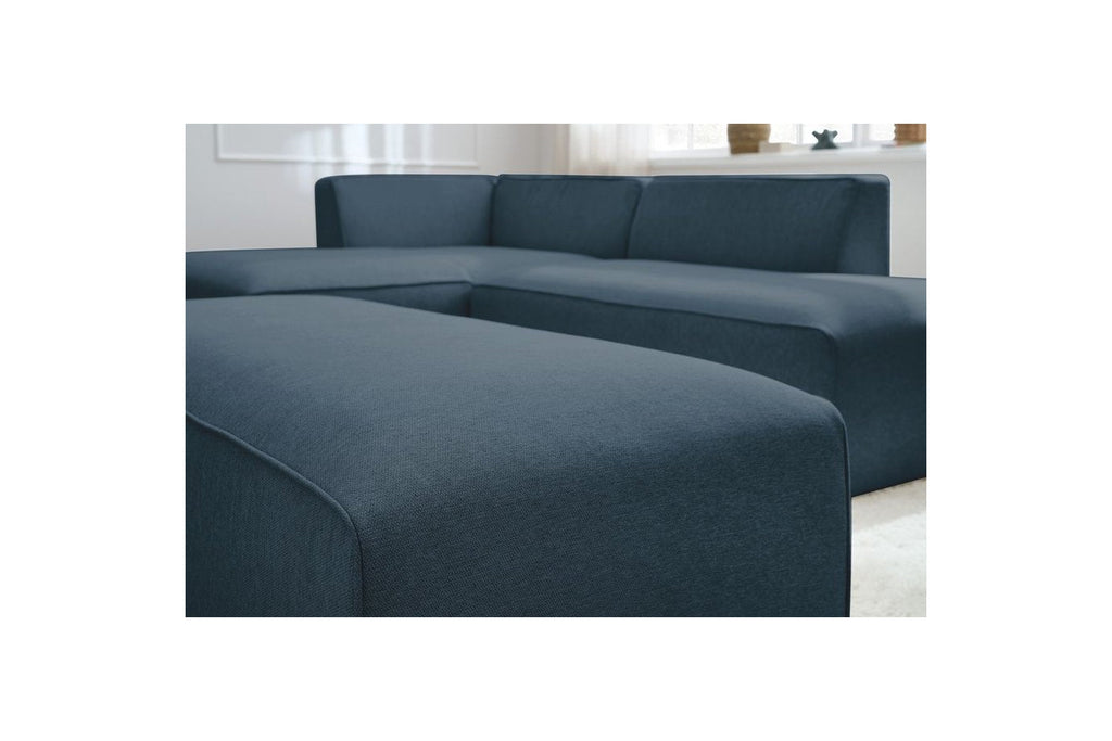 Modular fixed corner sofa MEGEVE in smooth fabric with pouffe - Left-hand corner - BOBOCHIC - The Bradery