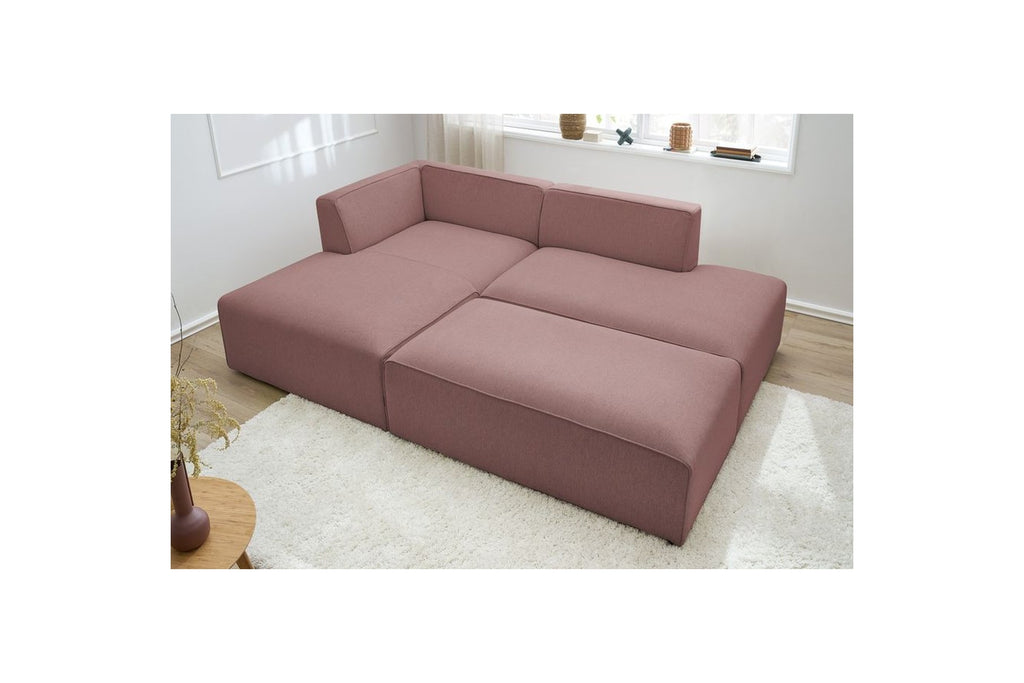 Modular fixed corner sofa MEGEVE in smooth fabric with pouffe - Left-hand corner - BOBOCHIC - The Bradery