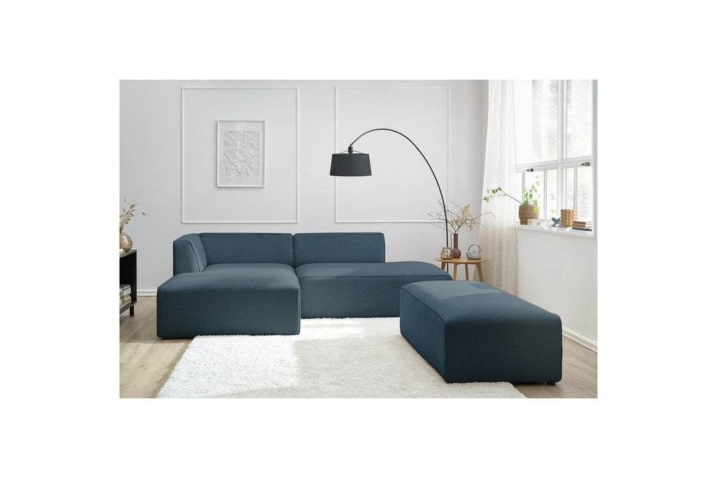 Modular fixed corner sofa MEGEVE in smooth fabric with pouffe - Left-hand corner - BOBOCHIC - The Bradery