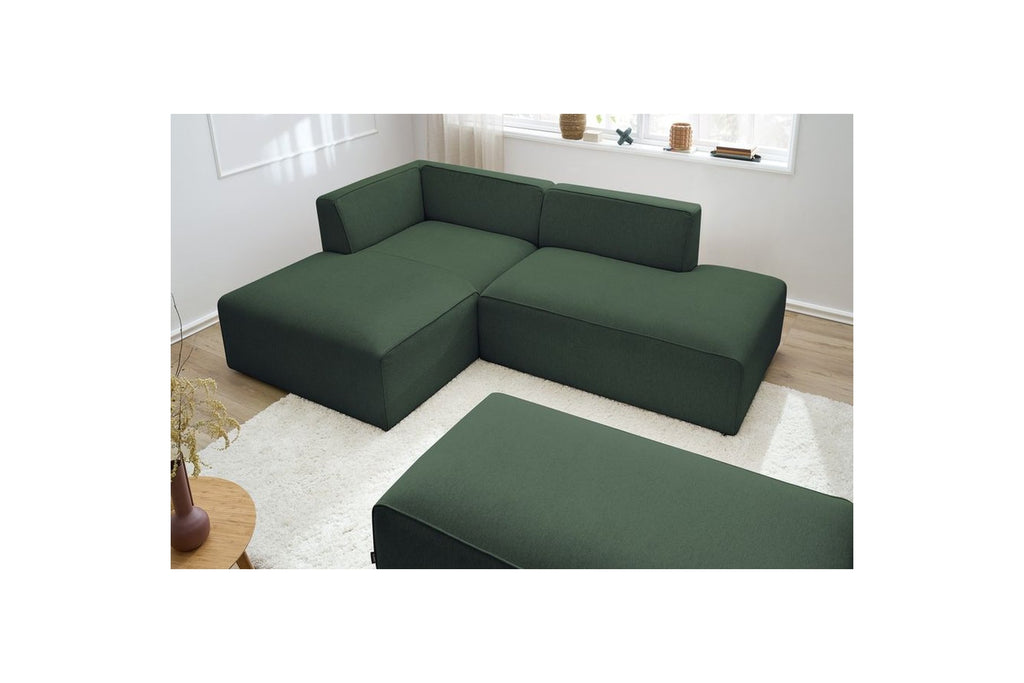 Modular fixed corner sofa MEGEVE in smooth fabric with pouffe - Left-hand corner - BOBOCHIC - The Bradery