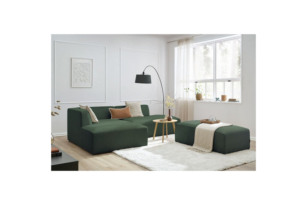 Modular fixed corner sofa MEGEVE in smooth fabric with pouffe - Left-hand corner - BOBOCHIC - The Bradery