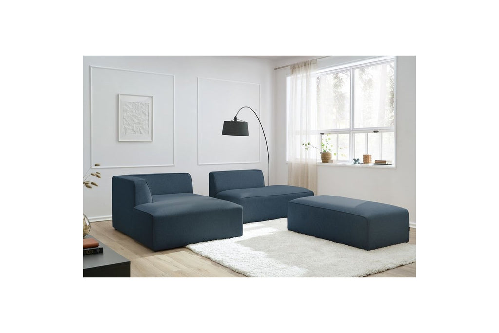 Modular fixed corner sofa MEGEVE in smooth fabric with pouffe - Left-hand corner - BOBOCHIC - The Bradery