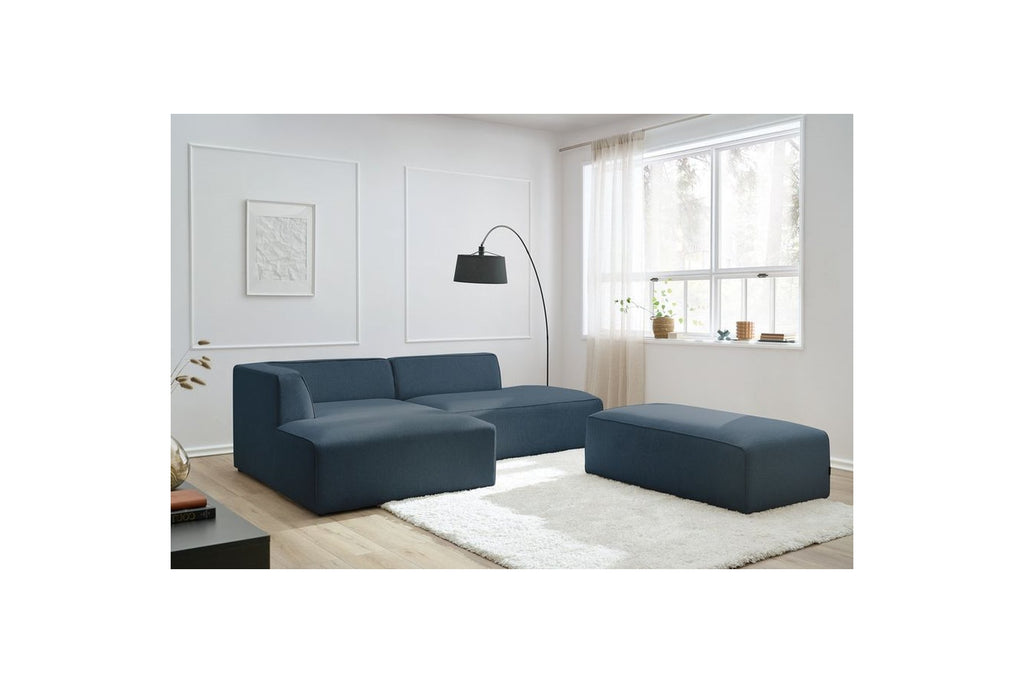 Modular fixed corner sofa MEGEVE in smooth fabric with pouffe - Left-hand corner - BOBOCHIC - The Bradery