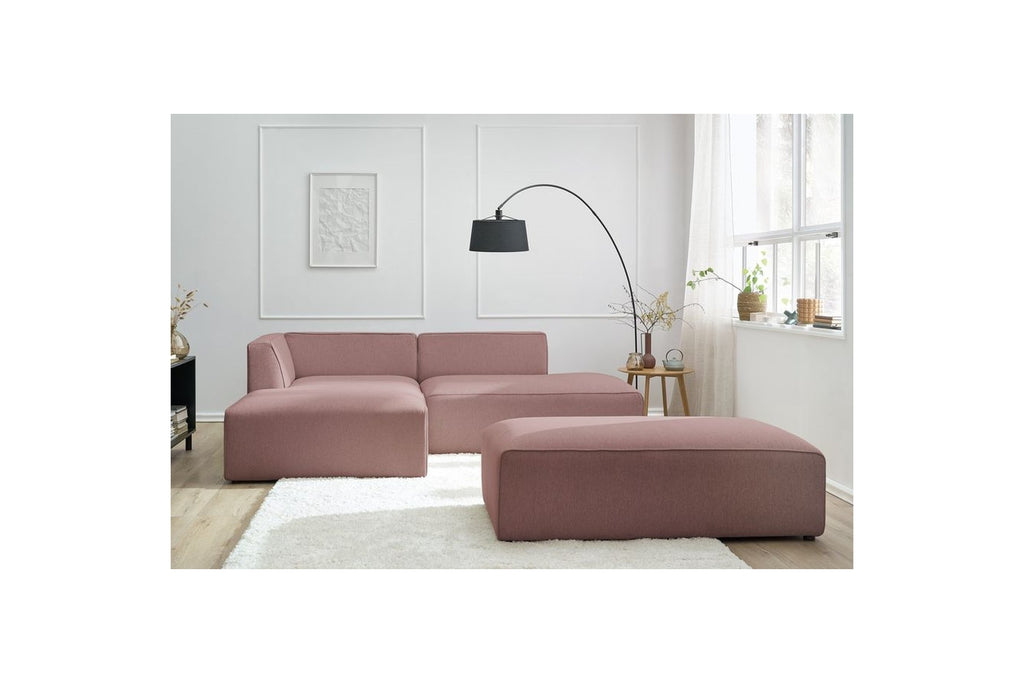 Modular fixed corner sofa MEGEVE in smooth fabric with pouffe - Left-hand corner - BOBOCHIC - The Bradery