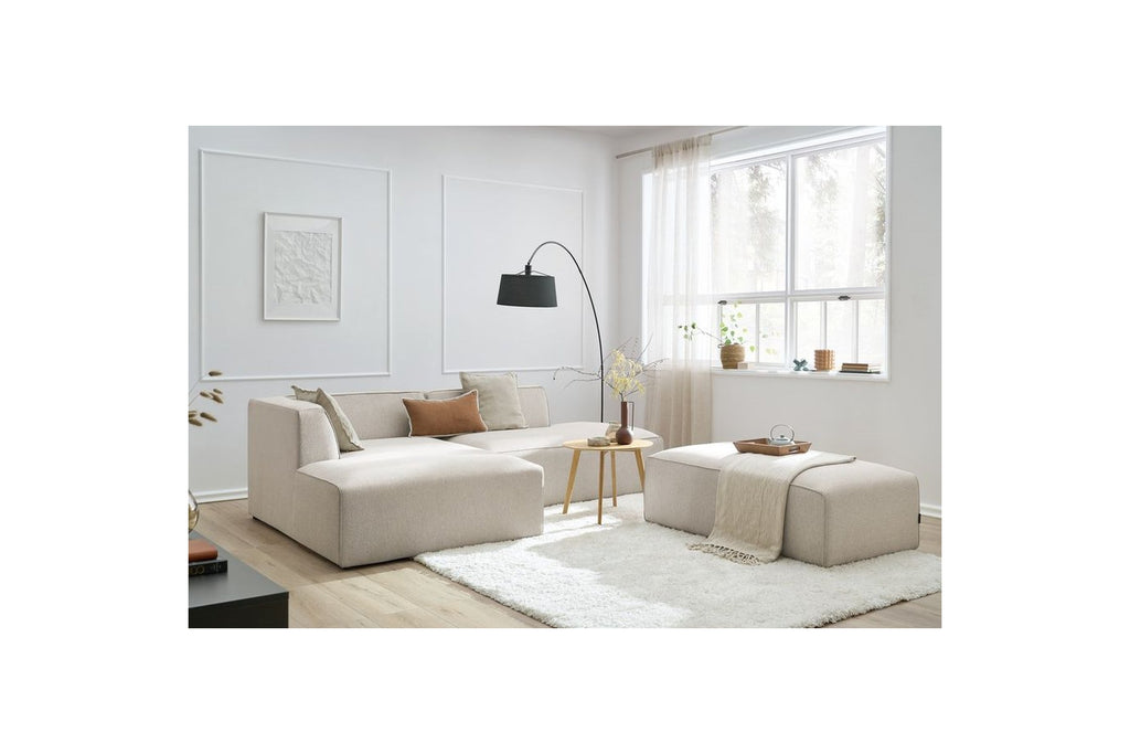 Modular fixed corner sofa MEGEVE in smooth fabric with pouffe - Left-hand corner - BOBOCHIC - The Bradery