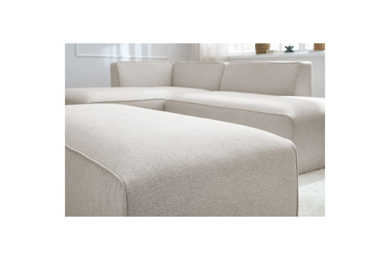 Canapé d'angle fixe modulable MEGEVE tissu lisse avec pouf - Angle gauche - BOBOCHIC - The Bradery