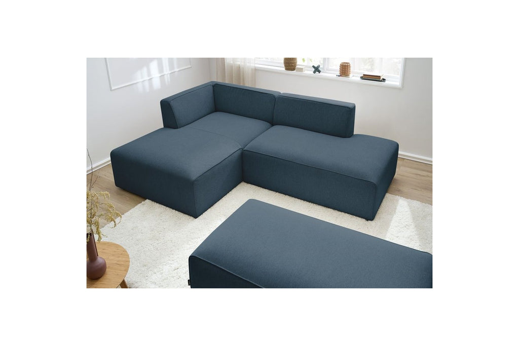 Modular fixed corner sofa MEGEVE in smooth fabric with pouffe - Left-hand corner - BOBOCHIC - The Bradery