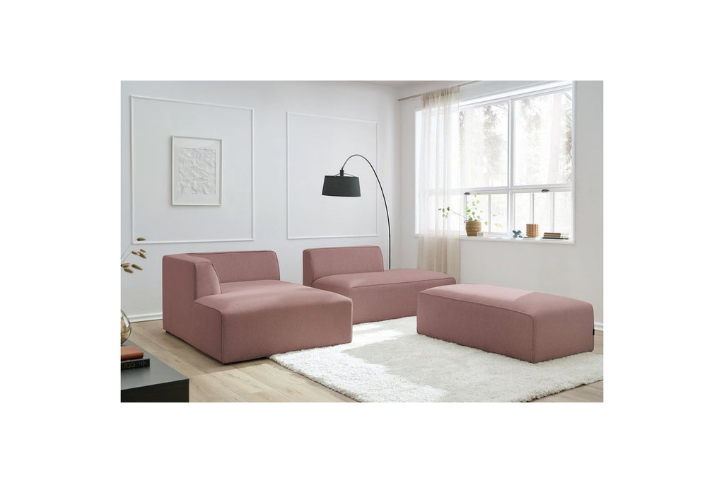 Modular fixed corner sofa MEGEVE in smooth fabric with pouffe - Left-hand corner - BOBOCHIC - The Bradery