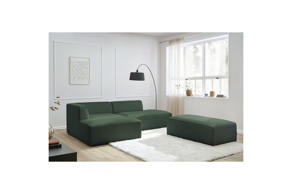 Modular fixed corner sofa MEGEVE in smooth fabric with pouffe - Left-hand corner - BOBOCHIC - The Bradery
