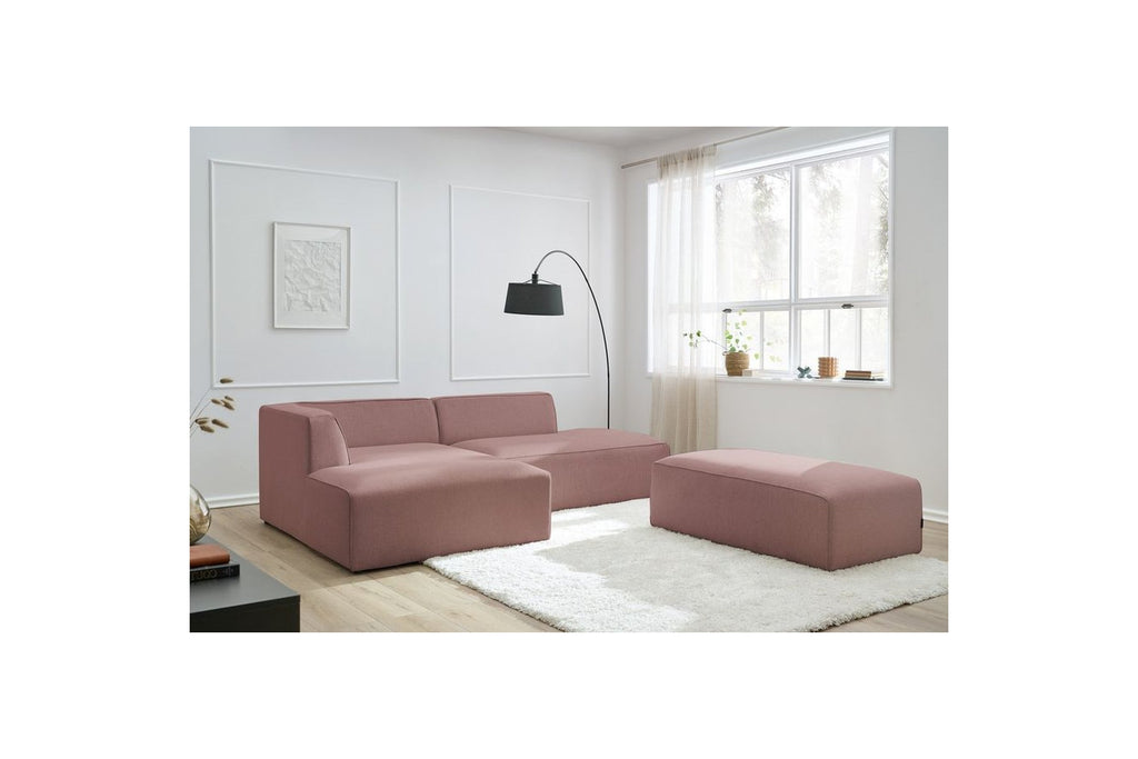 Modular fixed corner sofa MEGEVE in smooth fabric with pouffe - Left-hand corner - BOBOCHIC - The Bradery
