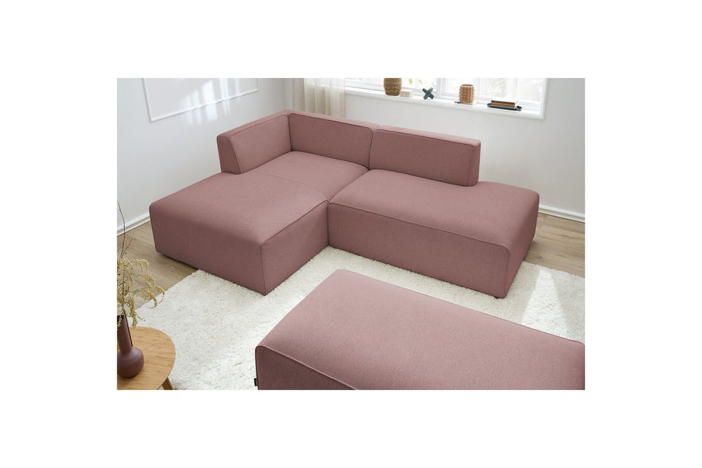 Modular fixed corner sofa MEGEVE in smooth fabric with pouffe - Left-hand corner - BOBOCHIC - The Bradery